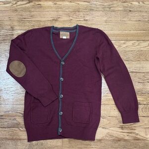 Burgundy Cardigan with Elbow Patches